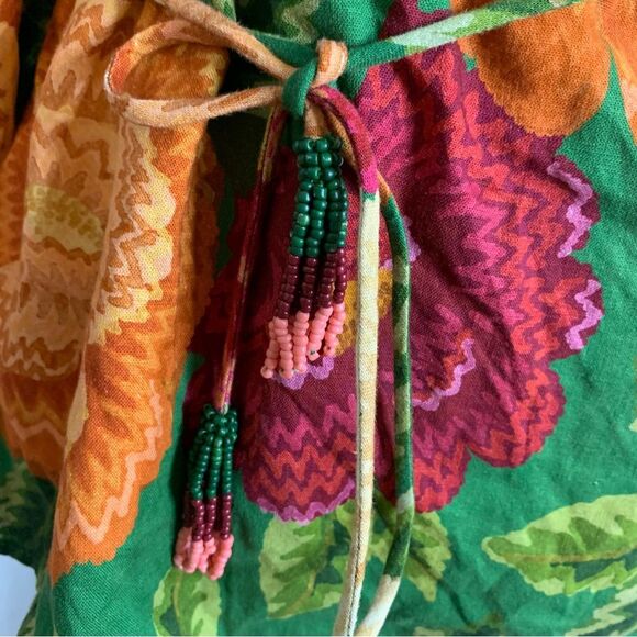 Farm Rio x Anthropologie Puff Sleeve Wrap Top Belted Tropical Colorful Large New - Picture 15 of 16